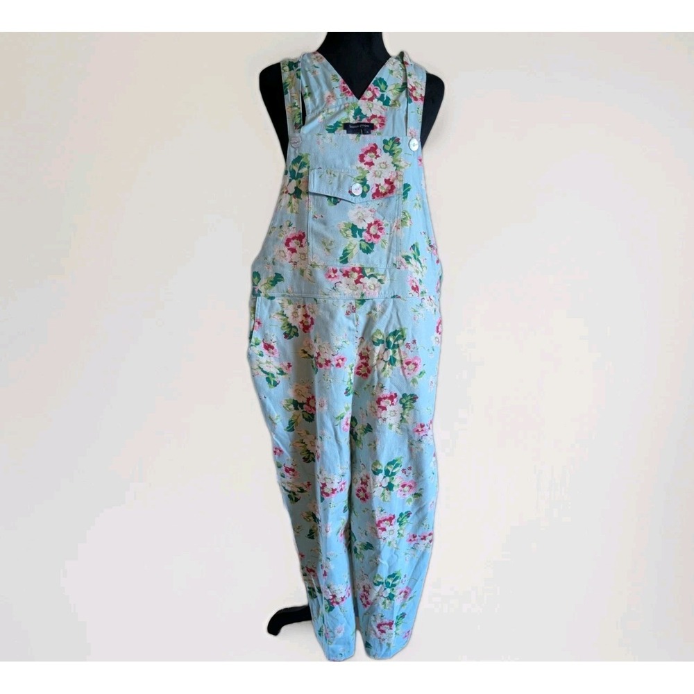 Boston Proper Crop  Wide Leg Bib Pants Jumpsuit Aqua Cotton Women's Size Med EUC